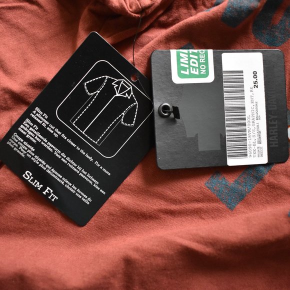 Harley Davidson Motorcycles burnt orange t-shirt NWT size large slim fit unisex - Picture 4 of 6